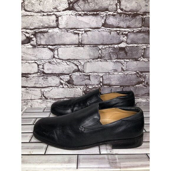 DM BY MASTROIANNI VENTE Black Leather Slip On Square Toe Loafers Men Sz 11M/44EU - Picture 1 of 16